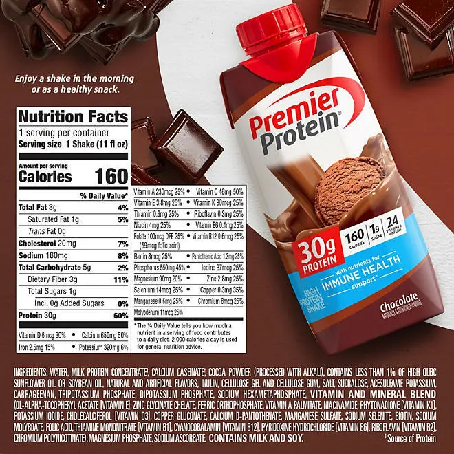 Premier Protein 30g High Protein Shake, Chocolate 11 fl. oz., 15 pk.